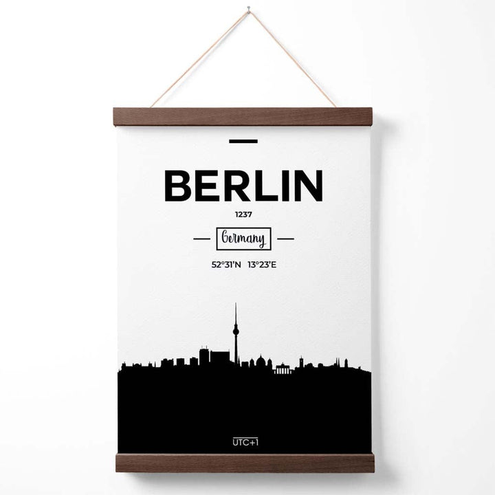 Berlins skylineplakat (svart-hvitt) med oppheng