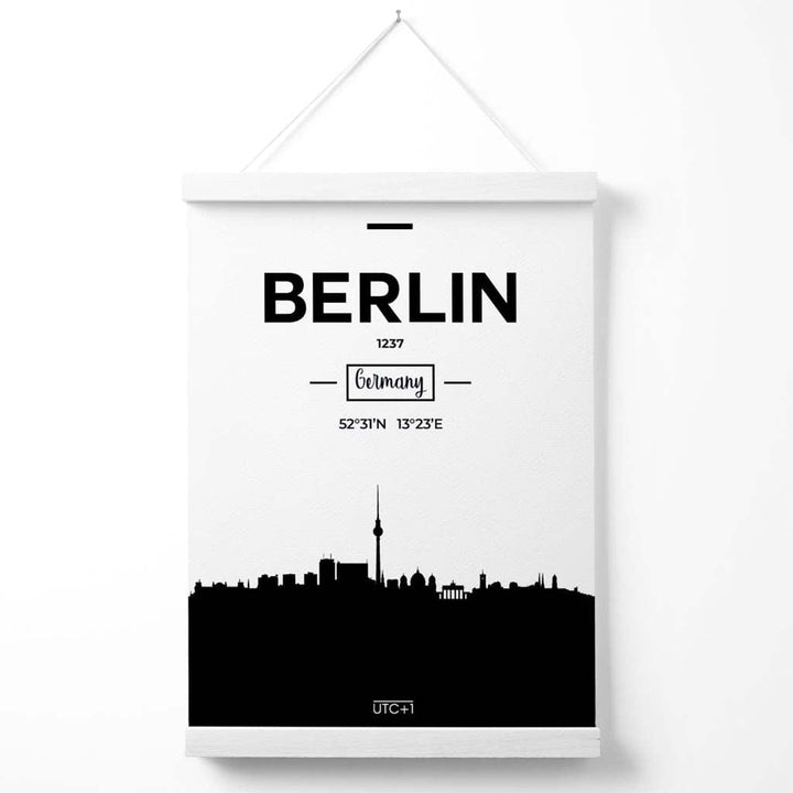 Berlins skylineplakat (svart-hvitt) med oppheng