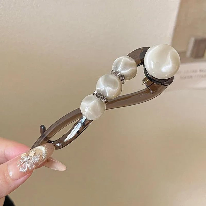 Elegant Rose Pearl Twist Hair Clip Skanto