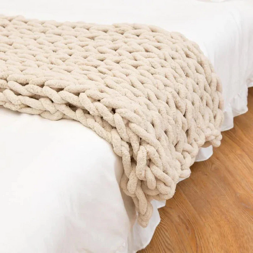 Skanto | Chenille Chunky Strikket Teppet, Tykk Kabel Strikket Plagg for Sofa Seng Sofa