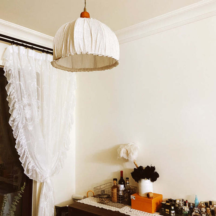 EcoLume - Minimalistisk skandinavisk LED-pendellampe med beige stoffskjerm og justerbar bue for stue og spisestue
