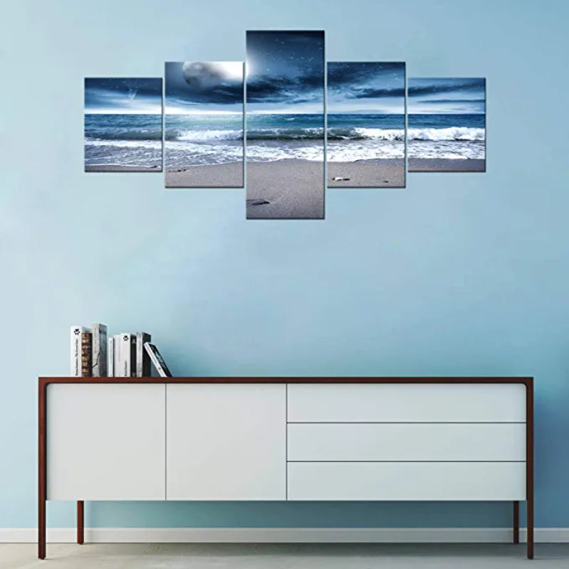 5 Pc Ocean Full Moon Artwork Canvas Painting | Skanto