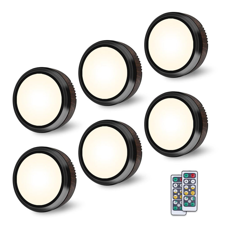 Skanto | Leastyle Fjernkontroll Led Puck Lys, Dimmbar Batteridrevet Under Skap Lys - 6 Pakke Naturlig Hvit