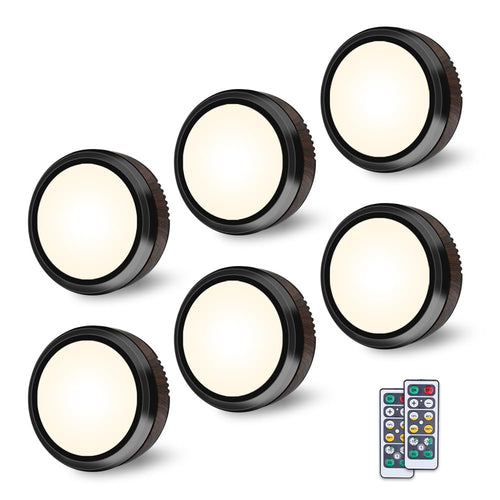 Skanto | Leastyle Fjernkontroll Led Puck Lys, Dimmbar Batteridrevet Under Skap Lys - 6 Pakke Naturlig Hvit