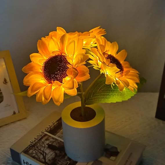 Skanto | LED Solsikke Bordlampe - Dekorativ Belysningsinnretning for Hjemmedekorasjon & Nattbordbruk