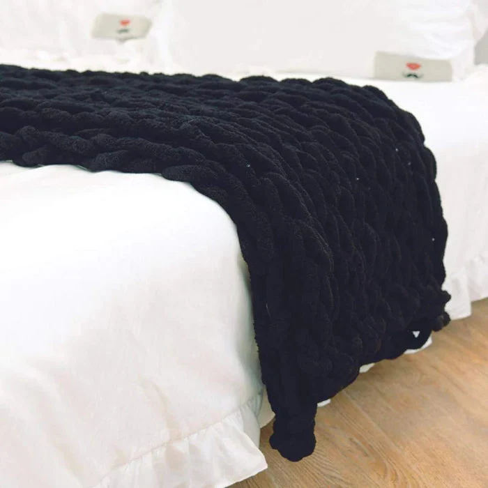 Skanto | Chenille Chunky Strikket Teppet, Tykk Kabel Strikket Plagg for Sofa Seng Sofa