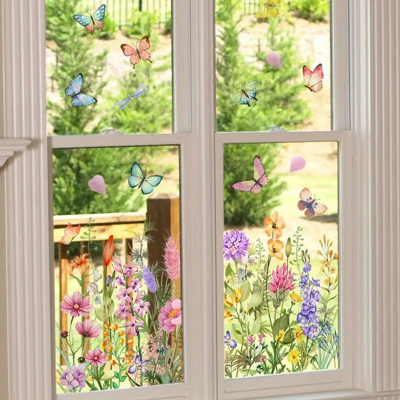 Skanto | 💐 Fargerik blomstergave vindusdekor 🖼️ (Fjernbar uten rester)