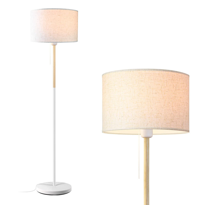 Skanto | Lalisu Moderne Hvit Gulvlampe - Mid-Century Bondehusdesign Med Lin Skjerm For Stue