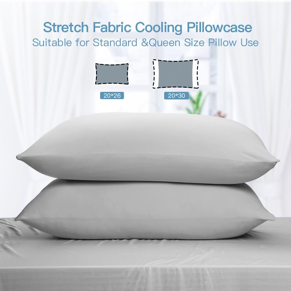 2-Pack Kjølepillowcases – Q-Max >0.5 , Anti-Statisk, Skult Glidelås,, Farge Grå | Skanto