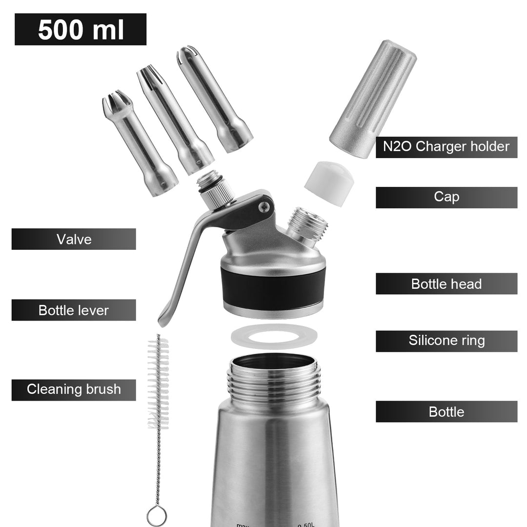 Sahne dispenser rustfritt stål med 3 dyser 500ml | Skanto