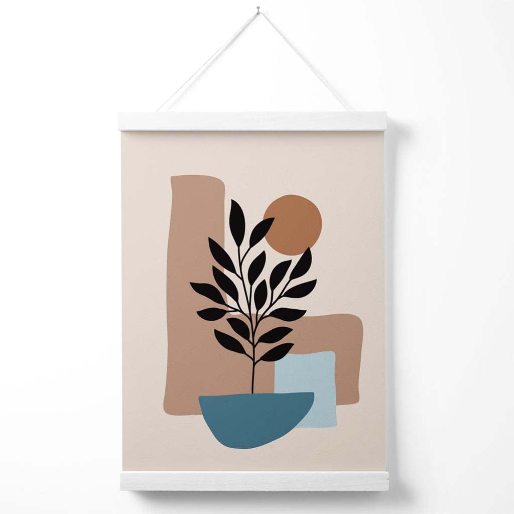 Brun, beige og blå bohemsk blomsterplakat med oppheng