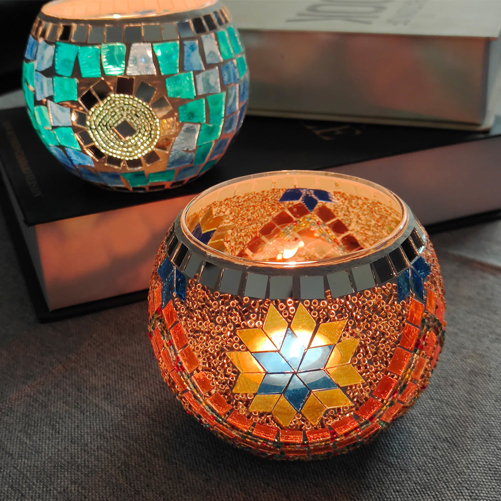 Europeisk Retro Glass Mosaick Te-lysestake