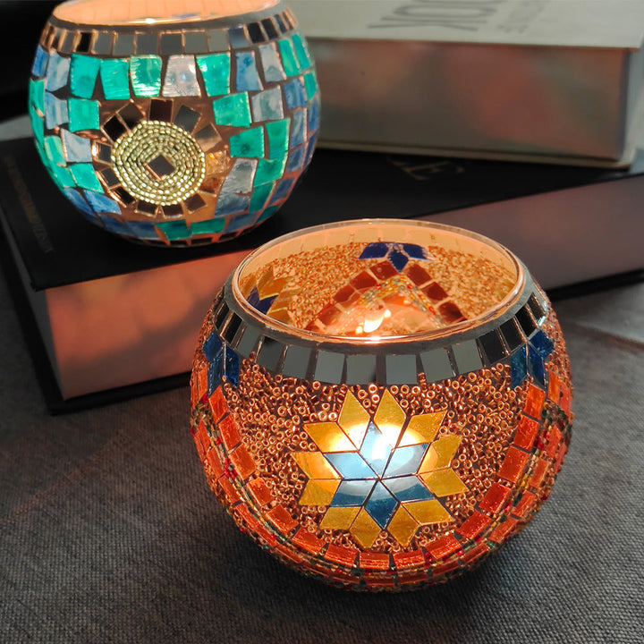 Europeisk Retro Glass Mosaick Te-lysestake