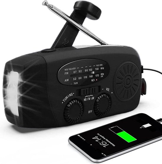NoodRadio PowerSafe Mini – Kompakt nødradio med lommelykt og strømbank | Skanto