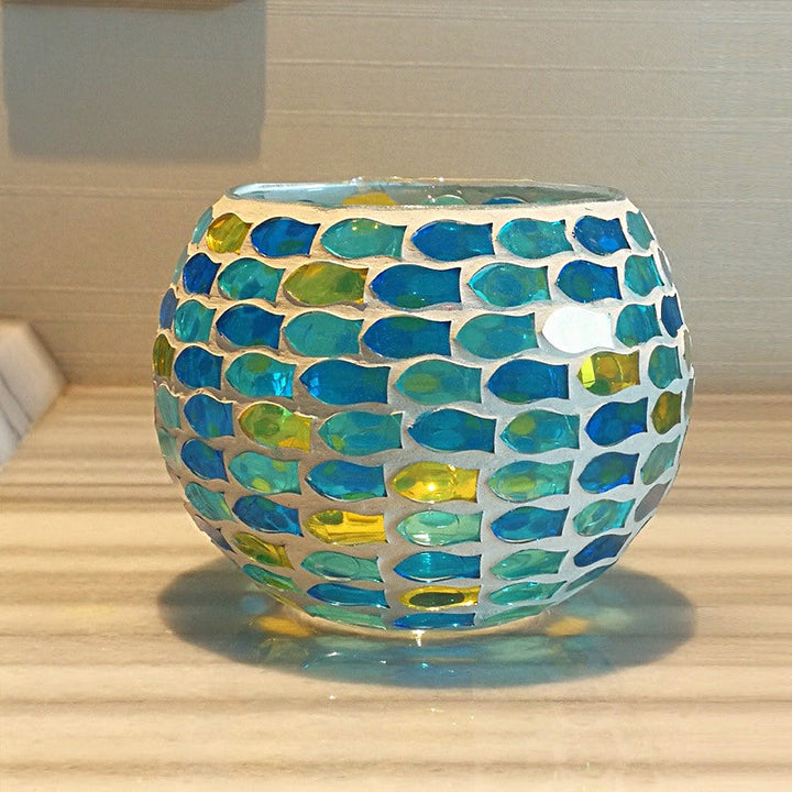 Europeisk Retro Glass Mosaick Te-lysestake