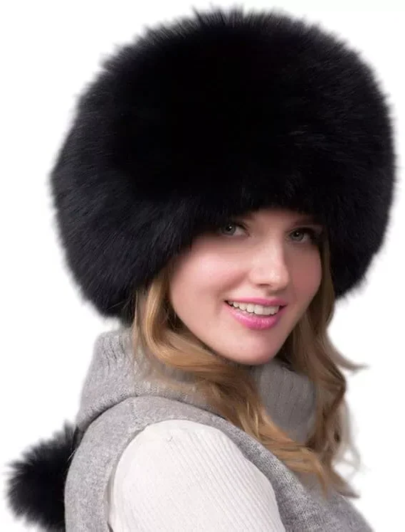 100% naturlig Fuchspelzmütze für Damen, dicke Pelzmütze, warme Wintermütze, modische Damenmütze med Ohrenschützern