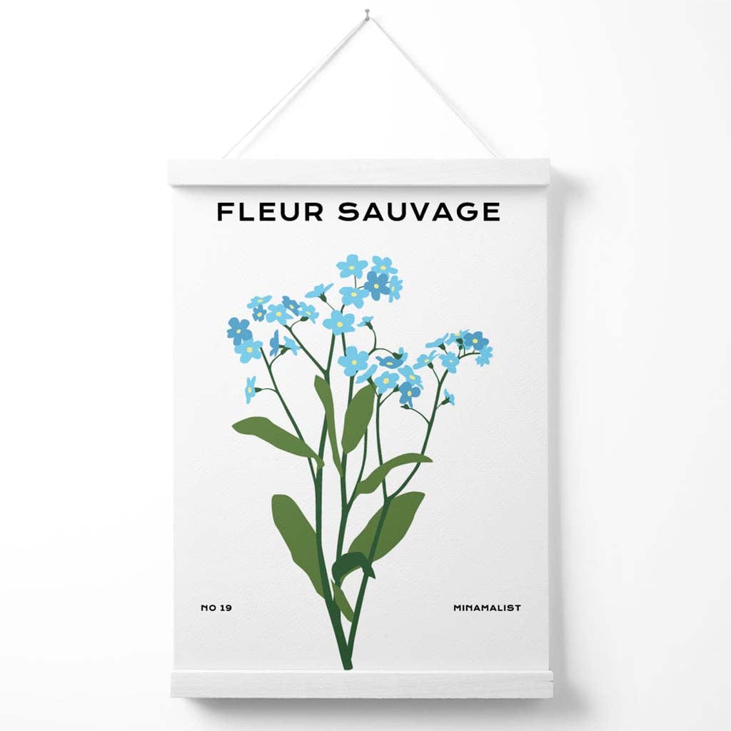 Blå Forglemmegei-blomstermarked – Minimalistisk plakat med oppheng