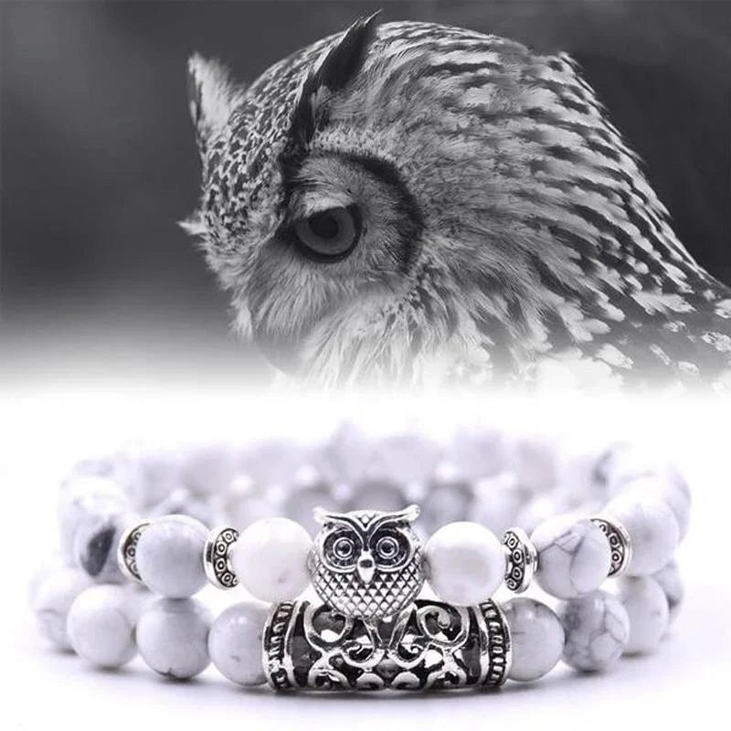 Skanto | Ugle Charm Naturlig Stein Armbånd