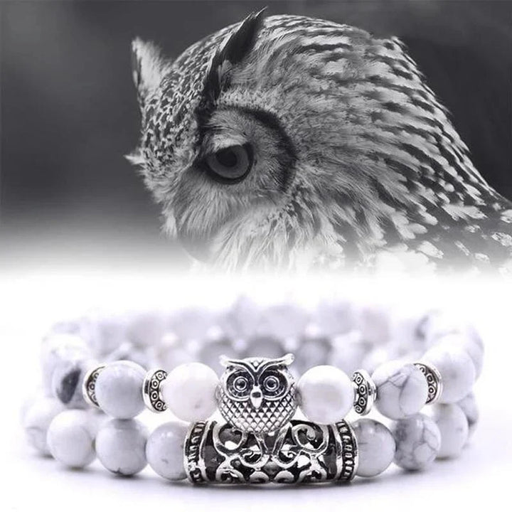 Skanto | Ugle Charm Naturlig Stein Armbånd