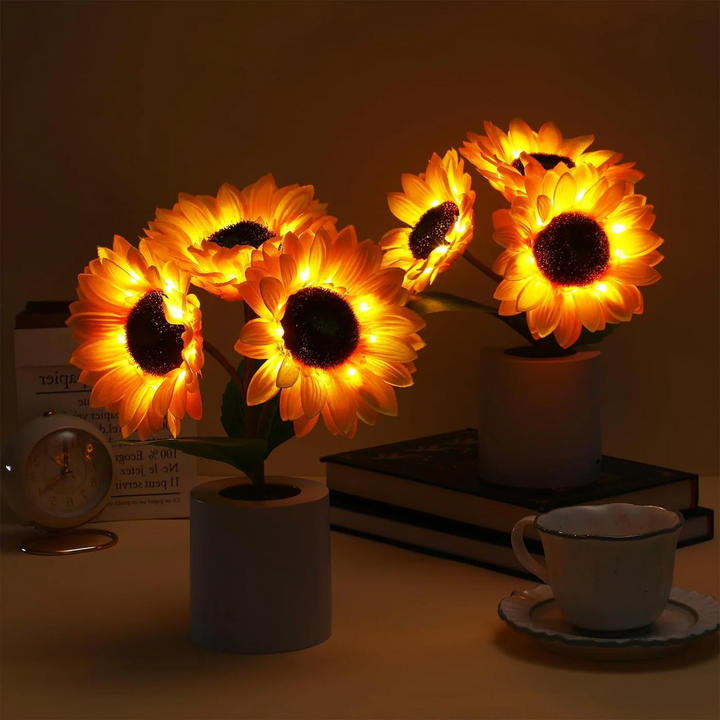 Sonnenblumenlampe – Künstliche Sonnenblume im Topf mit LED-Beleuchtung – Geschenkidee zum Valentinstag, Muttertag og Geburtstag
