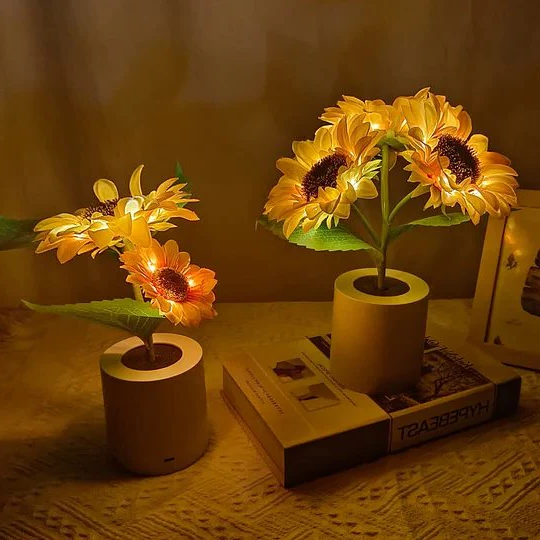 Skanto | Solsikke Lampe Kunstig Solsikke i Potte med LED Lys til Valentine's Day, Morsdag og Fødselsdagsgaver