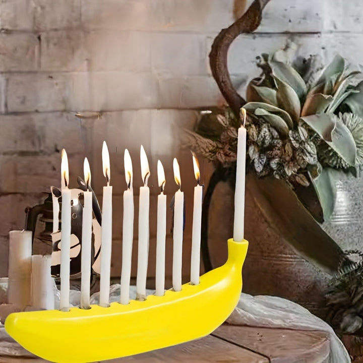 Skanto | Innovativ Keramisk Banan Dekorativ Lysestake - Morsom Lysestake for Hanukkah, Unik Banan Tema Lysestake for Enthusiaster, Fester, Hjemmelysing, Også Egnet for jul, Valentinsdag, Påske, Thanksgiving, Hanukkah Festival Gaver