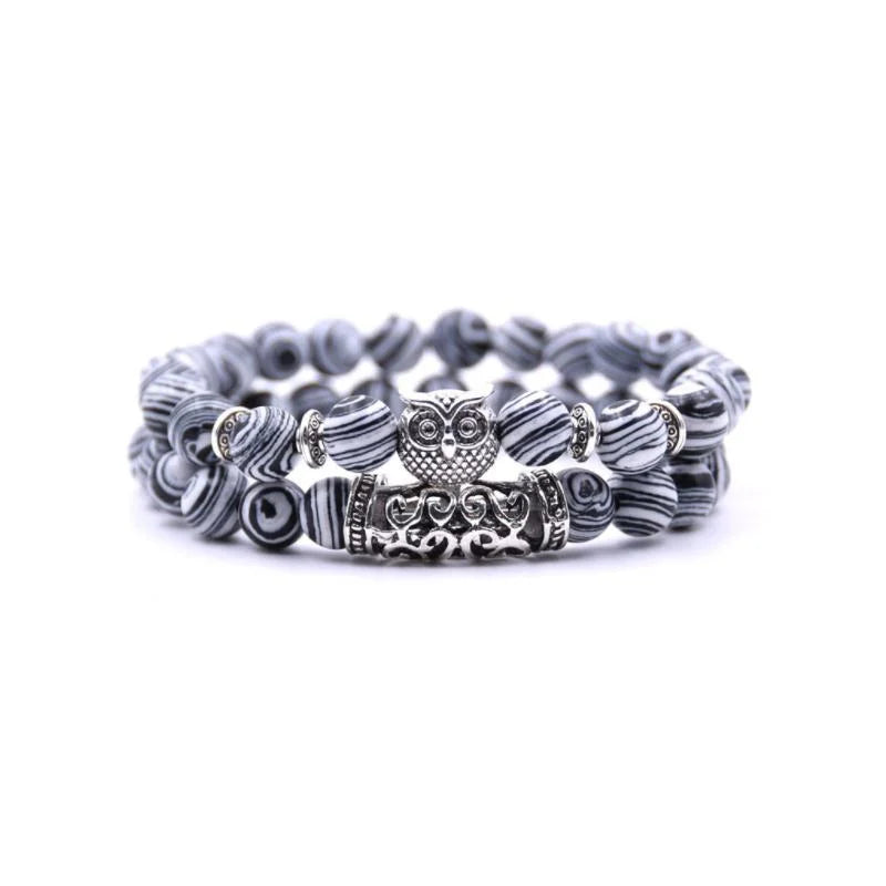 Skanto | Ugle Charm Naturlig Stein Armbånd