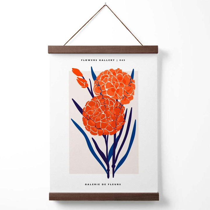 Utstillingsplakat for Allium-blomstermarkedet i blått og oransje med oppheng