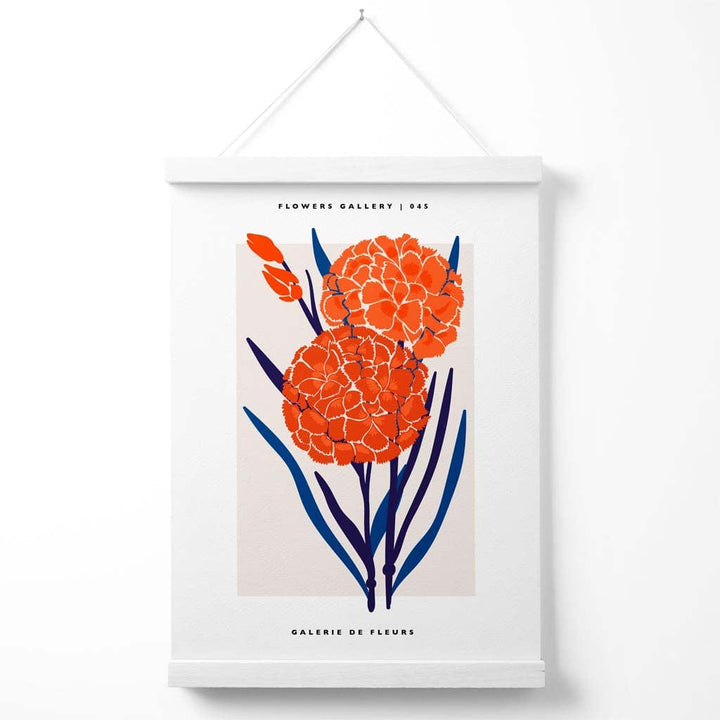 Utstillingsplakat for Allium-blomstermarkedet i blått og oransje med oppheng