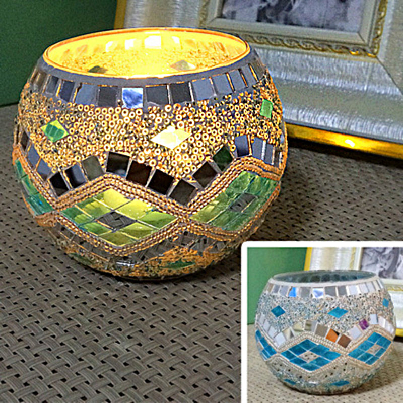 Europeisk Retro Glass Mosaick Te-lysestake