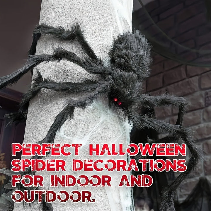 Skanto | WebCreeper Halloween Dekorasjon Sett – 2 Gigantiske Edderkopper 50cm med Deformert Edderkoppnett