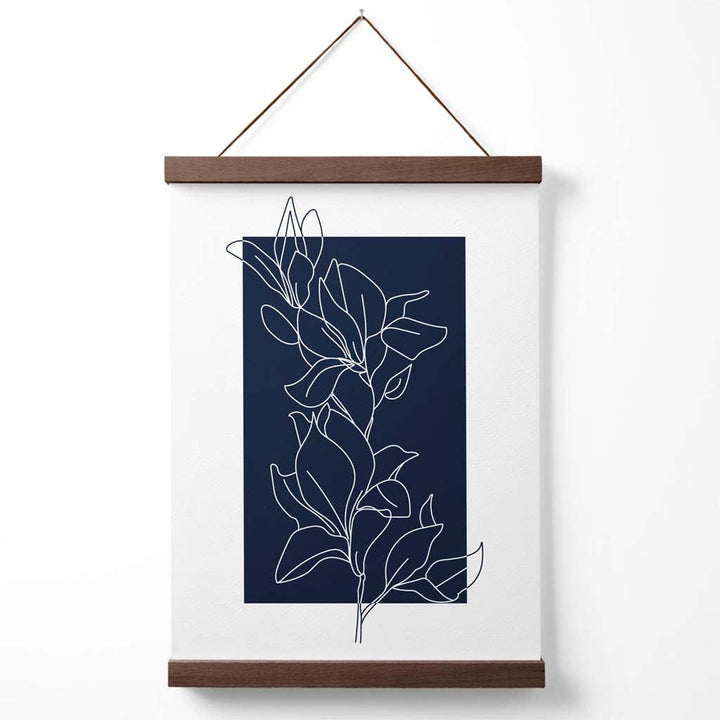 Abstrakt marineblå og hvit blomsterkunstplakat med oppheng
