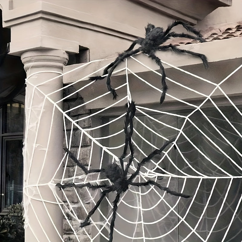 Skanto | WebCreeper Halloween Dekorasjon Sett – 2 Gigantiske Edderkopper 50cm med Deformert Edderkoppnett