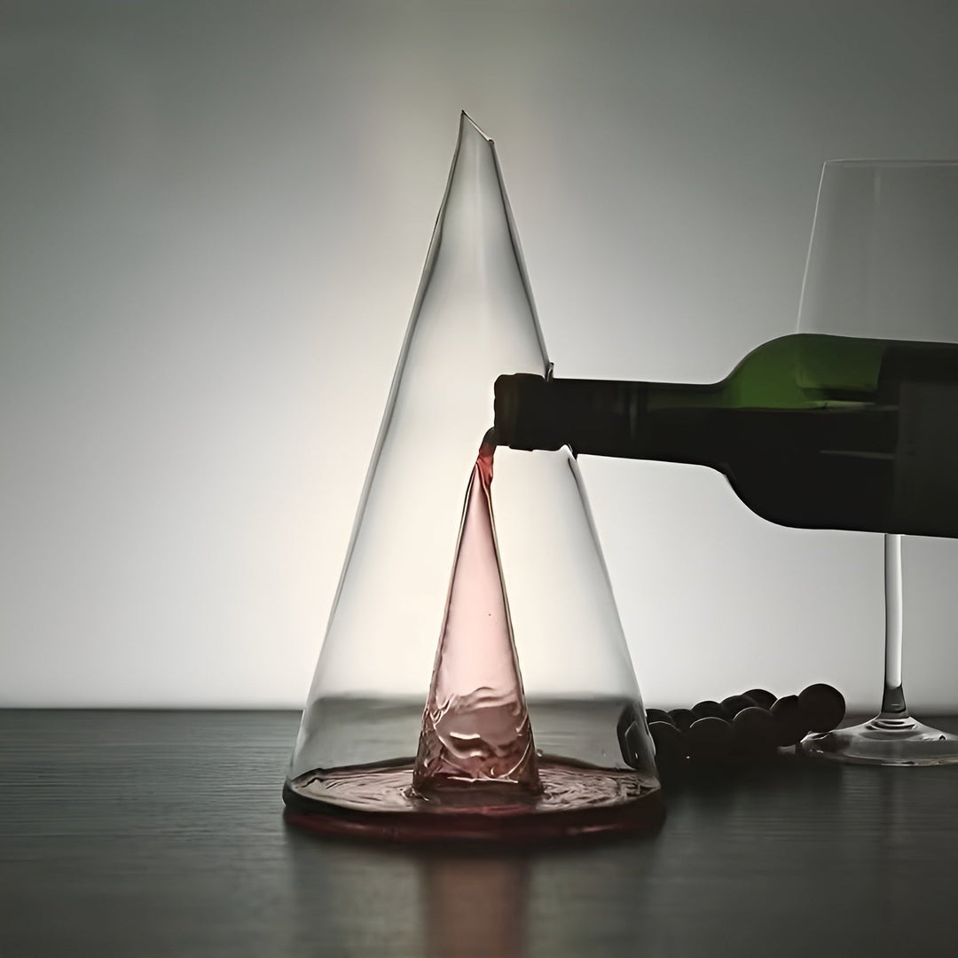 Rødvinskaraffel laget av glass – Stilig aerasjon med fossefallhelling | Inkluderer kjølekontainer | Skanto