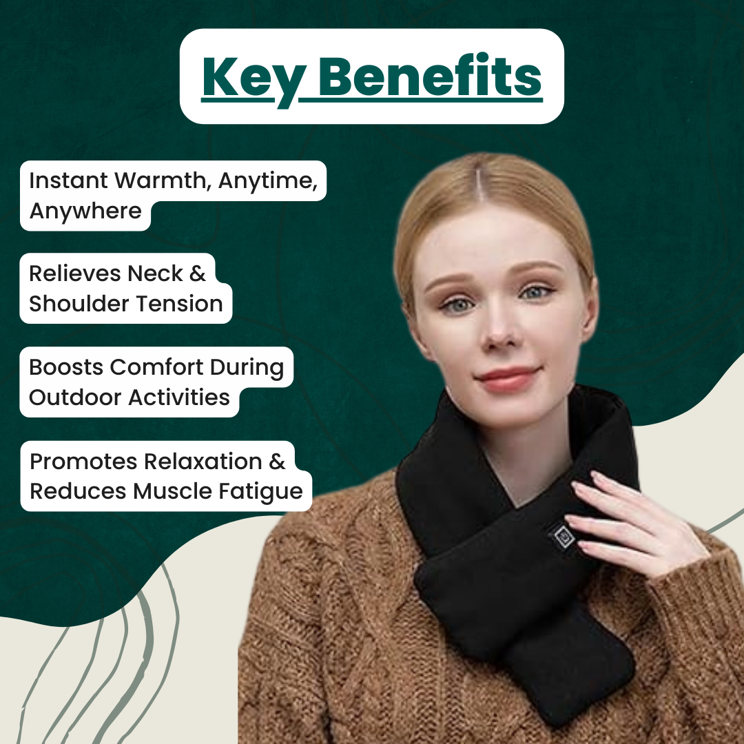 Skanto | WarmFlex™ Oppvarmet Innpakning for Nakken | Oppvarmet Skjerf for Britiske Vintere