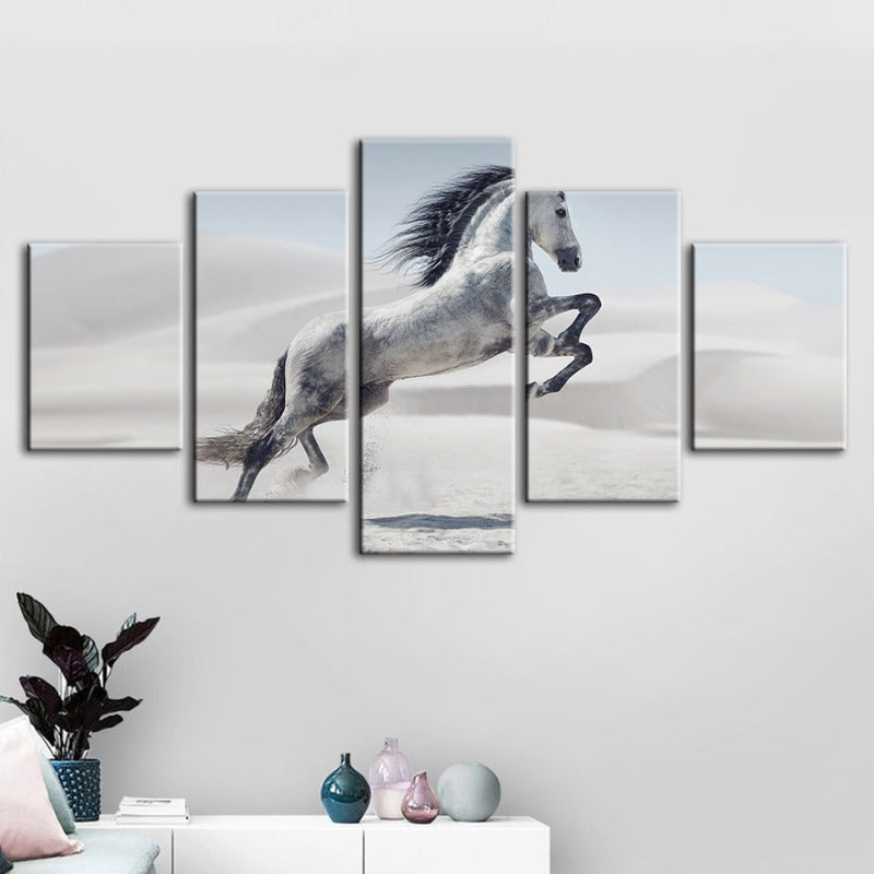 5-Piece Galloping White Horse Canvas Wall Art Painting | Skanto
