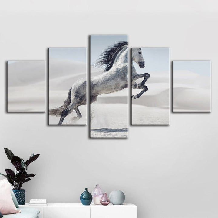 5-Piece Galloping White Horse Canvas Wall Art Painting | Skanto