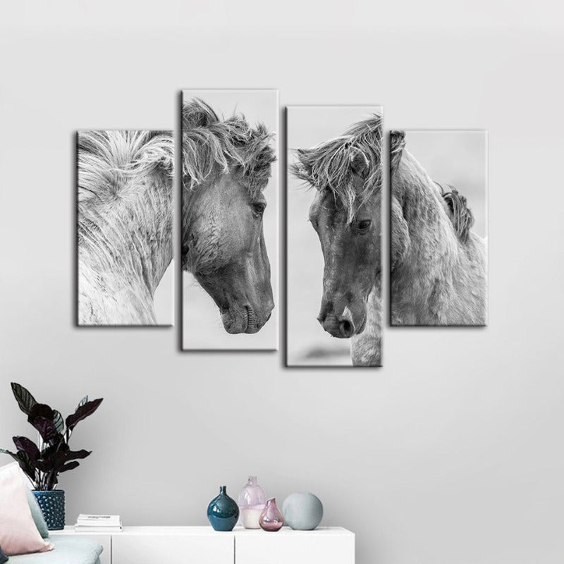 4 Piece Two White Horses - Canvas Wall Art Painting | Skanto