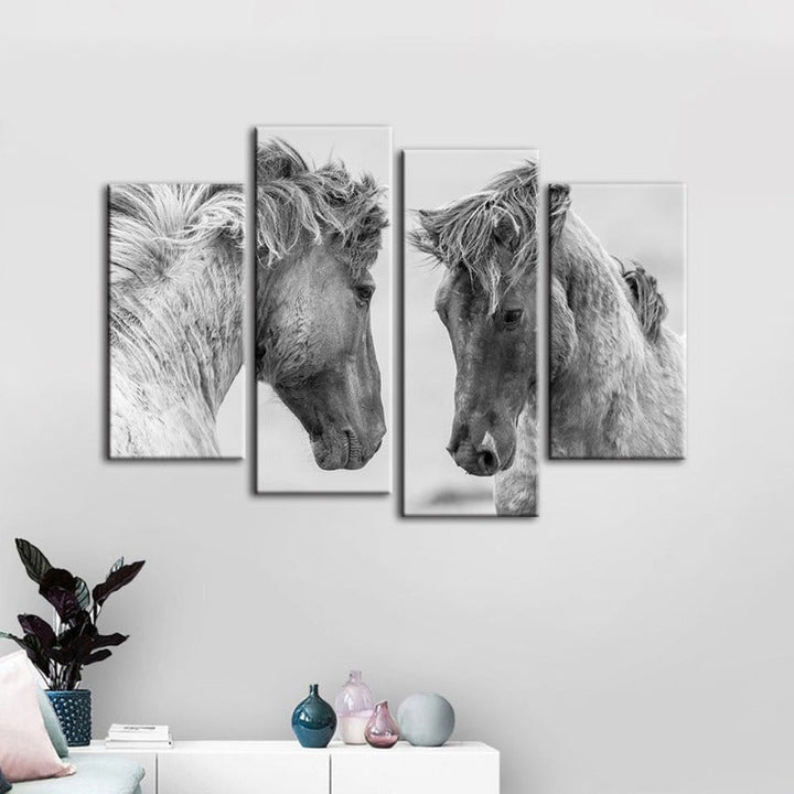 4 Piece Two White Horses - Canvas Wall Art Painting | Skanto