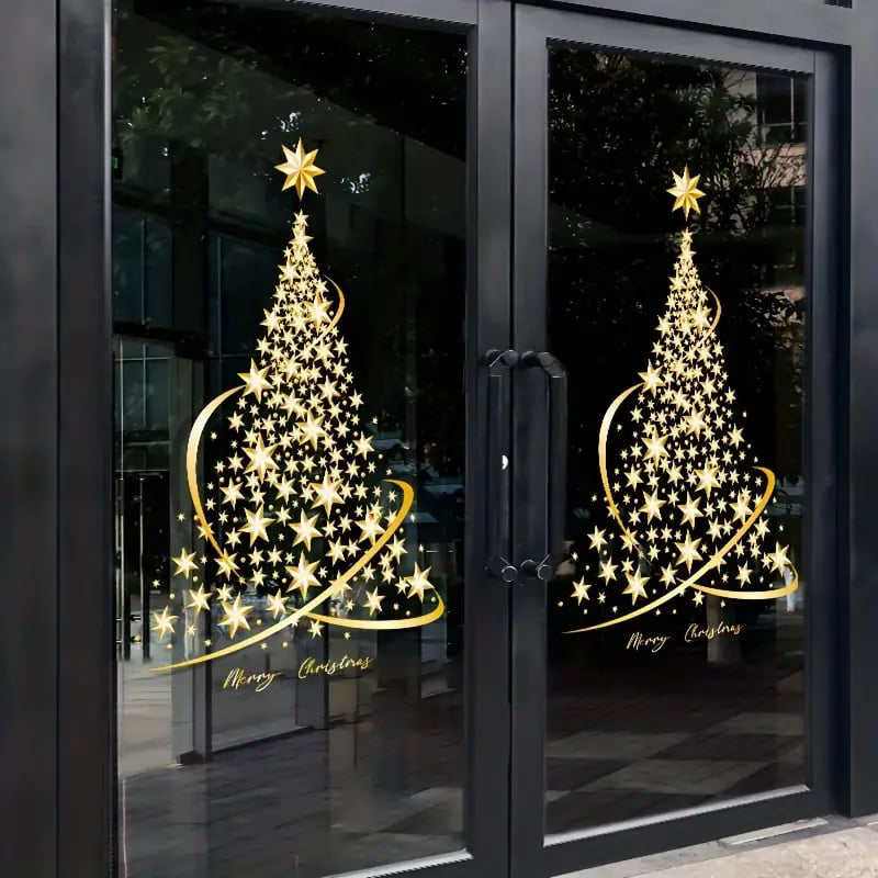 Skanto | Gyldne juletre vindusdekorasjoner klistremerker for glass