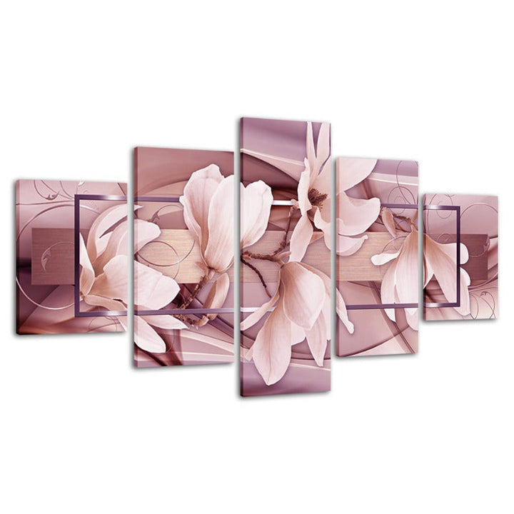 5-Piece Light Pink Floral Canvas Wall Art Painting | Skanto