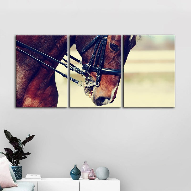 Elegant Halter Hest Canvas Veggkunst Maleri 3 Deler