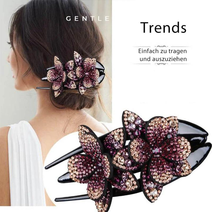 Skanto | Rhinestone Dobbel Blomst Hårklemme