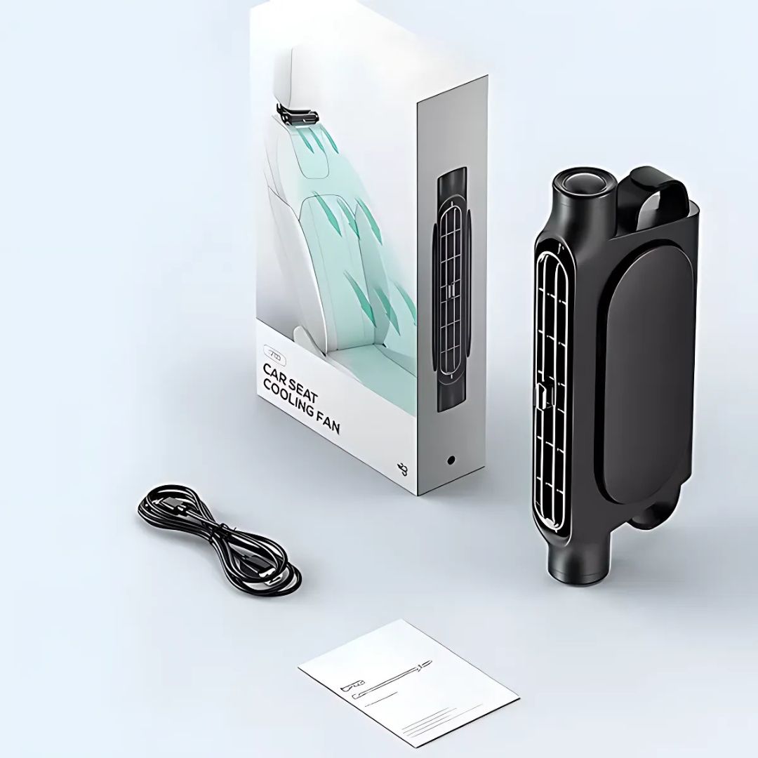 CoolDrive | USB Bilsete Kjølevifte – Justerbar 3‑Hastighet – Still Quiet USB-Drevet – Borrelåshodestøtteklips for Førere Passasjerer Kjæledyr Skanto