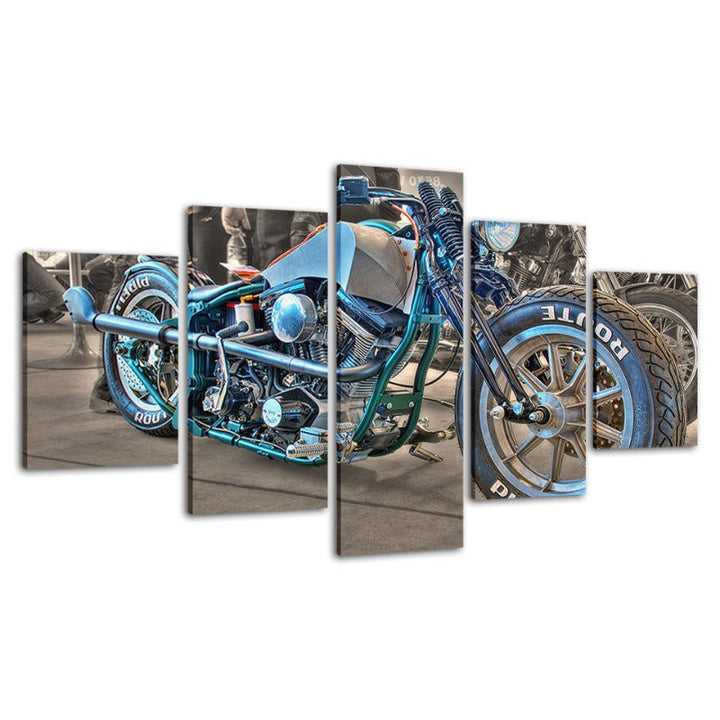 5-Piece Close Up Blue Rider Bike Canvas Wall Art Painting | Skanto