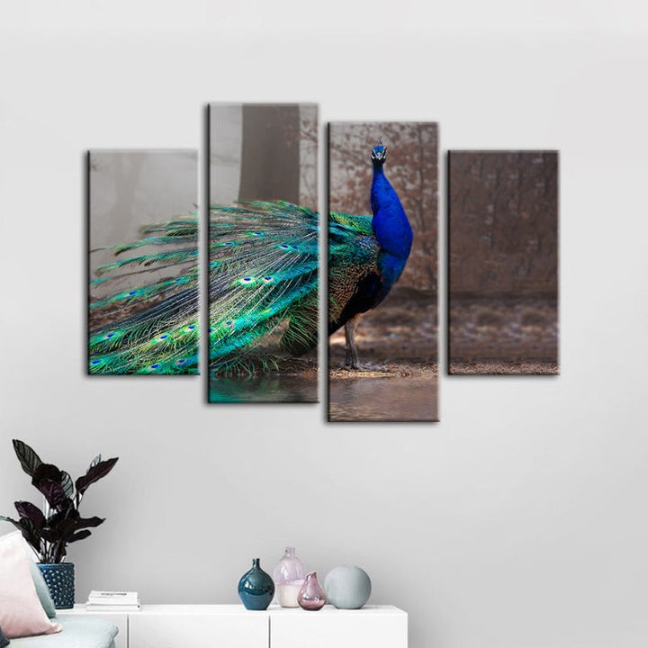 4-Piece Vibrant Peacock by the Pond - Canvas Wall Art Painting | Skanto
