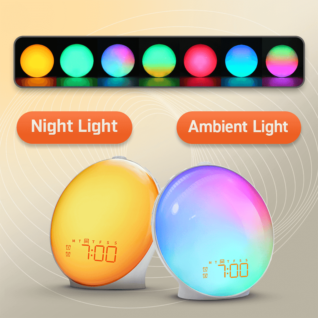 Skanto | Wake-Up Sun Lampe Vekkerklokke | Gradvis Soloppgang Glød & Tilpassbare Lyder for Milde Morgener