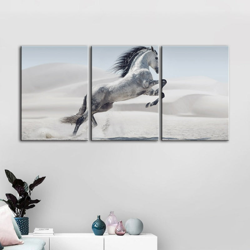 Springende Hvit Hest-Levnadsveggkunst Maleri 3 Stykker