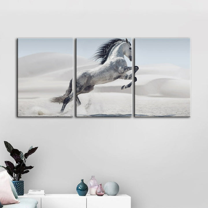 Springende Hvit Hest-Levnadsveggkunst Maleri 3 Stykker