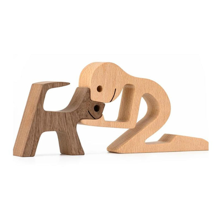 Pet Lover Gaver Tre Skulptur Familie & Valp Tre Håndverk Bord Ornamenter | Skanto